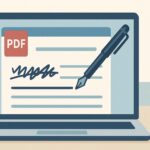 コンピューター画面に表示されたPDF文書に手書き文字を消してタイピングで入力し直す様子を描いたイラスト画像
