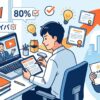 オンライン通信講座を活用して効率的に学習を進める受験生と、試験に合格し行政書士バッジと証書を手にした男性のイラスト